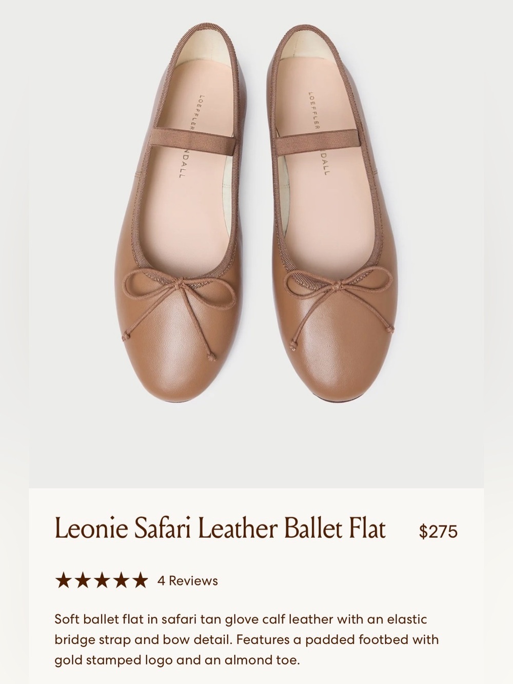 NWB Loeffler Randall Leather Mary Jane Ballet Flats in Safari